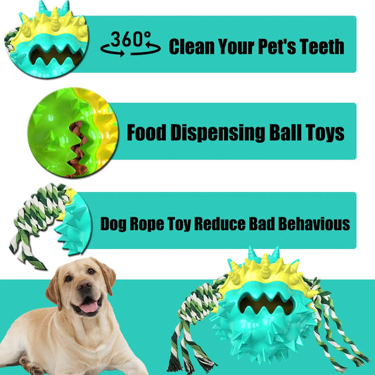 Dog Chew Toys Ball for Aggressive Chewers, Indestructible Squeaker Dog Toy Puppy Chew Teething Toys for Large Medium Small Dogs,Blue