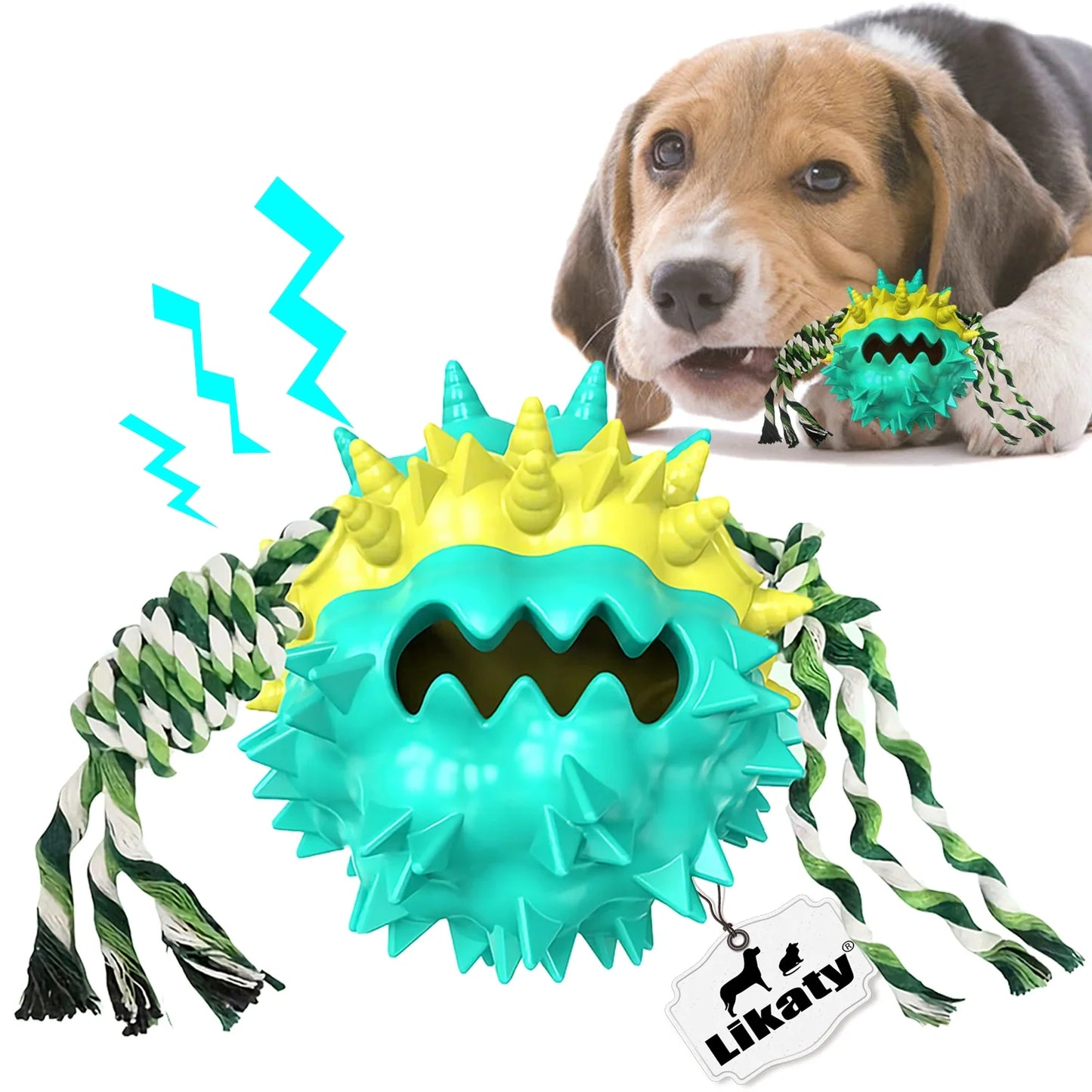 Dog Chew Toys Ball for Aggressive Chewers,  Indestructible Squeaker Dog Toy Puppy Chew Teething Toys for Large Medium Small Dogs,Blue