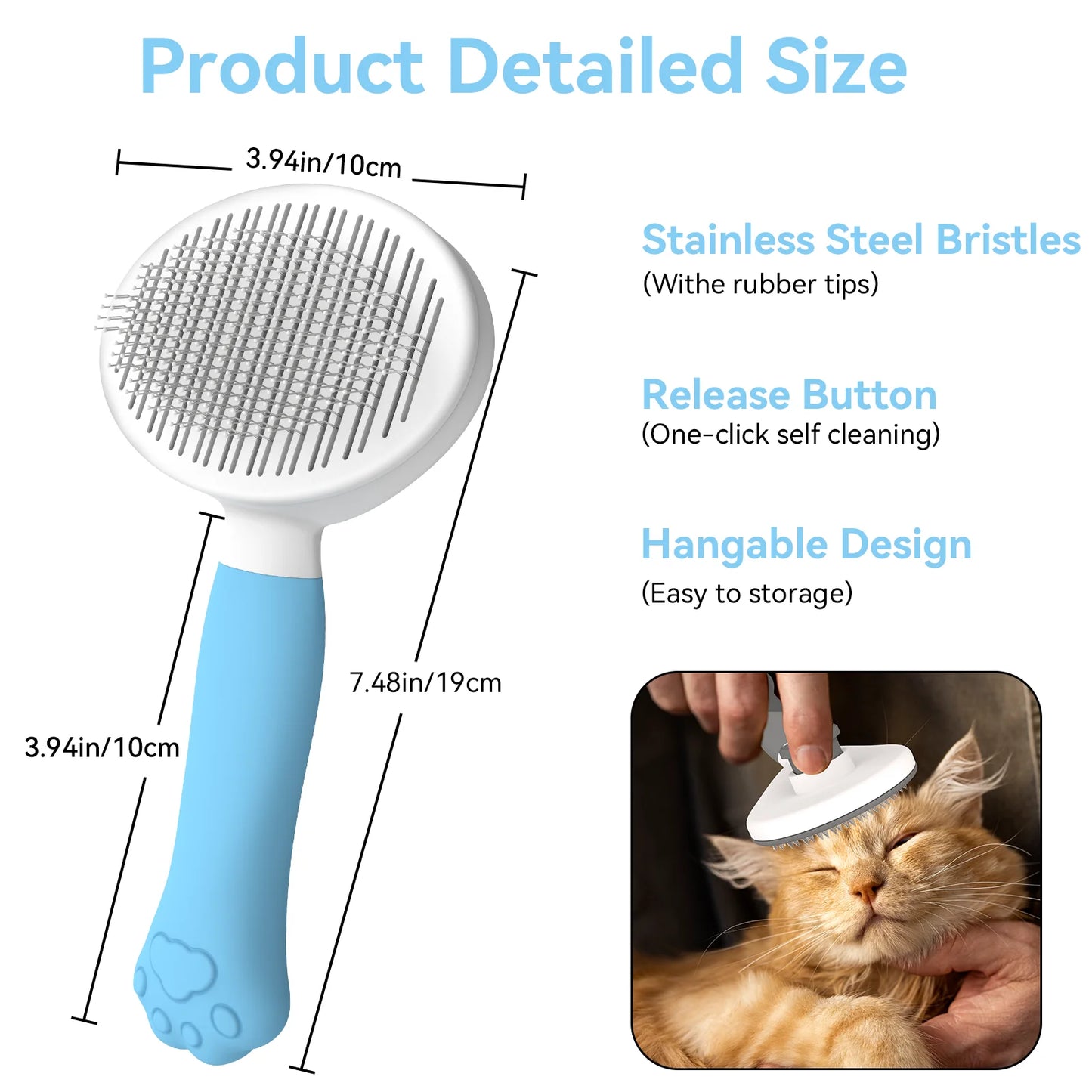 Cat & Dog Grooming Brush – Self-Cleaning Slicker Brush for Shedding, Removes Loose Fur & Tangles, Gentle & Skin-Friendly, Perfect for All Coat Types – Blue