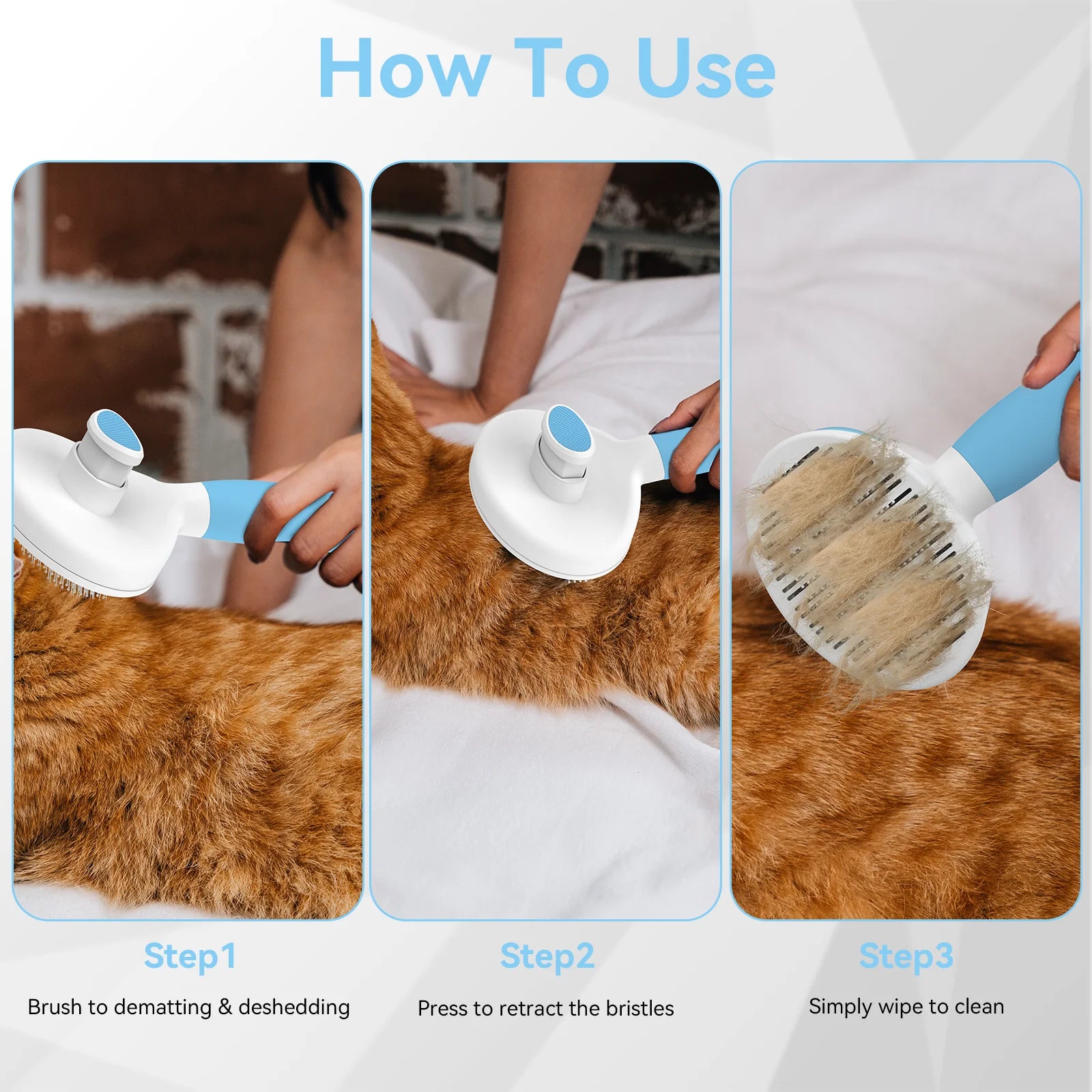 Cat & Dog Grooming Brush – Self-Cleaning Slicker Brush for Shedding, Removes Loose Fur & Tangles, Gentle & Skin-Friendly, Perfect for All Coat Types – Blue