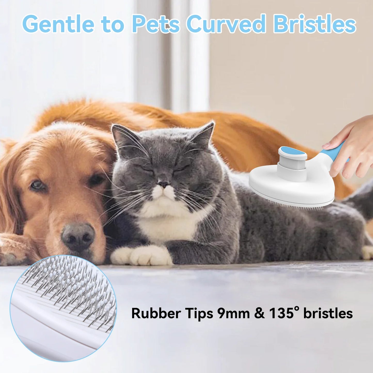 Cat & Dog Grooming Brush – Self-Cleaning Slicker Brush for Shedding, Removes Loose Fur & Tangles, Gentle & Skin-Friendly, Perfect for All Coat Types – Blue