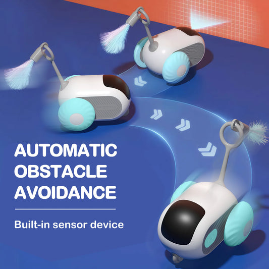 Interactive Cat Toys for Indoor Cats 2-Speed Automatic Moving Remote Control Smart Cat Rechargeable Toy with Feathers, Blue