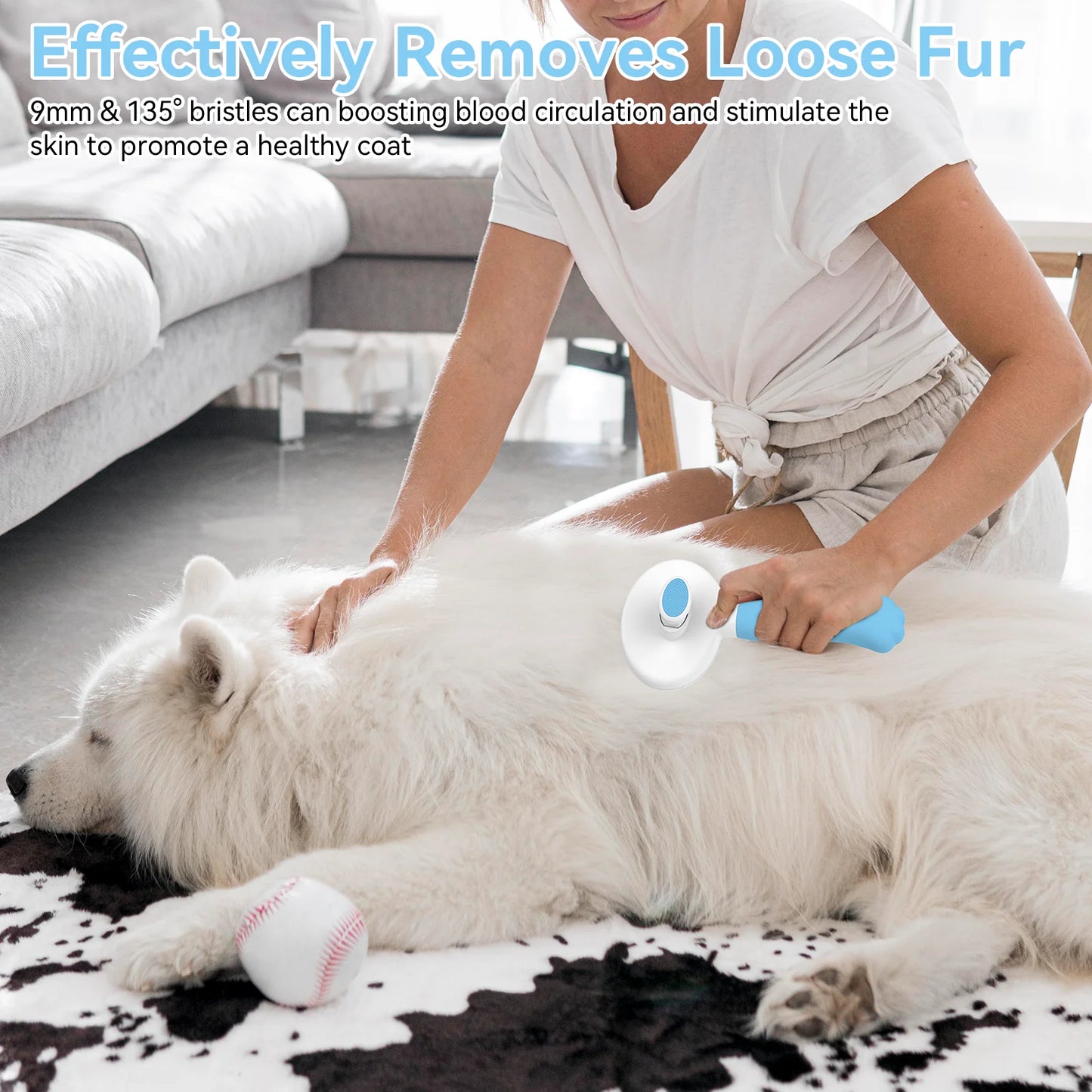 Cat & Dog Grooming Brush – Self-Cleaning Slicker Brush for Shedding, Removes Loose Fur & Tangles, Gentle & Skin-Friendly, Perfect for All Coat Types – Blue