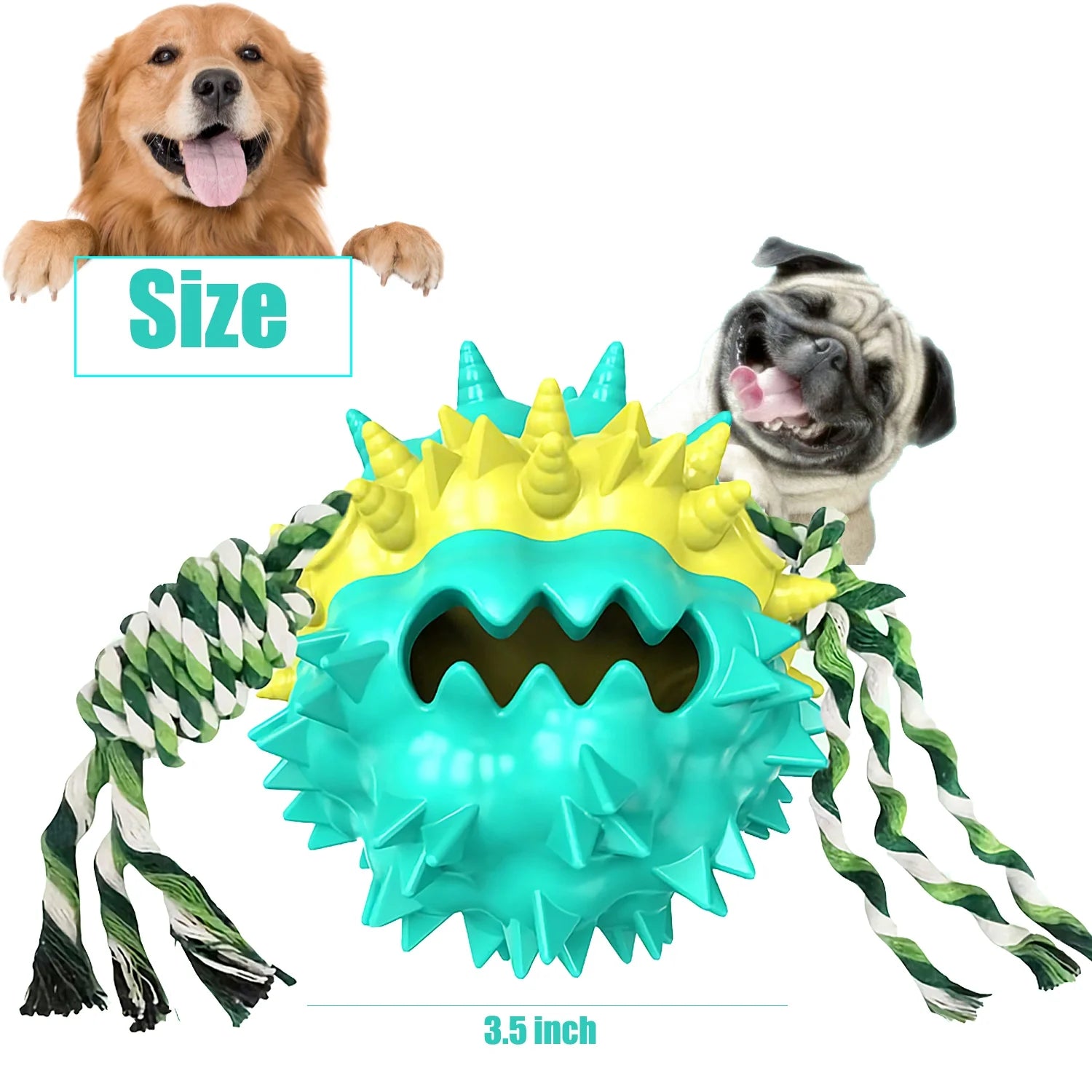 Dog Chew Toys Ball for Aggressive Chewers,  Indestructible Squeaker Dog Toy Puppy Chew Teething Toys for Large Medium Small Dogs,Blue